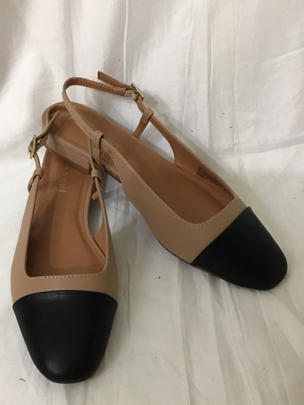 Two-Tone Black and Beige Slingback Flats Madden Girl NWOT